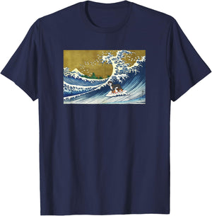 Cute Retro Vintage Surfing a Wave Bernedoodle Dog Lover T-Shirt - T-Shirt | Navy