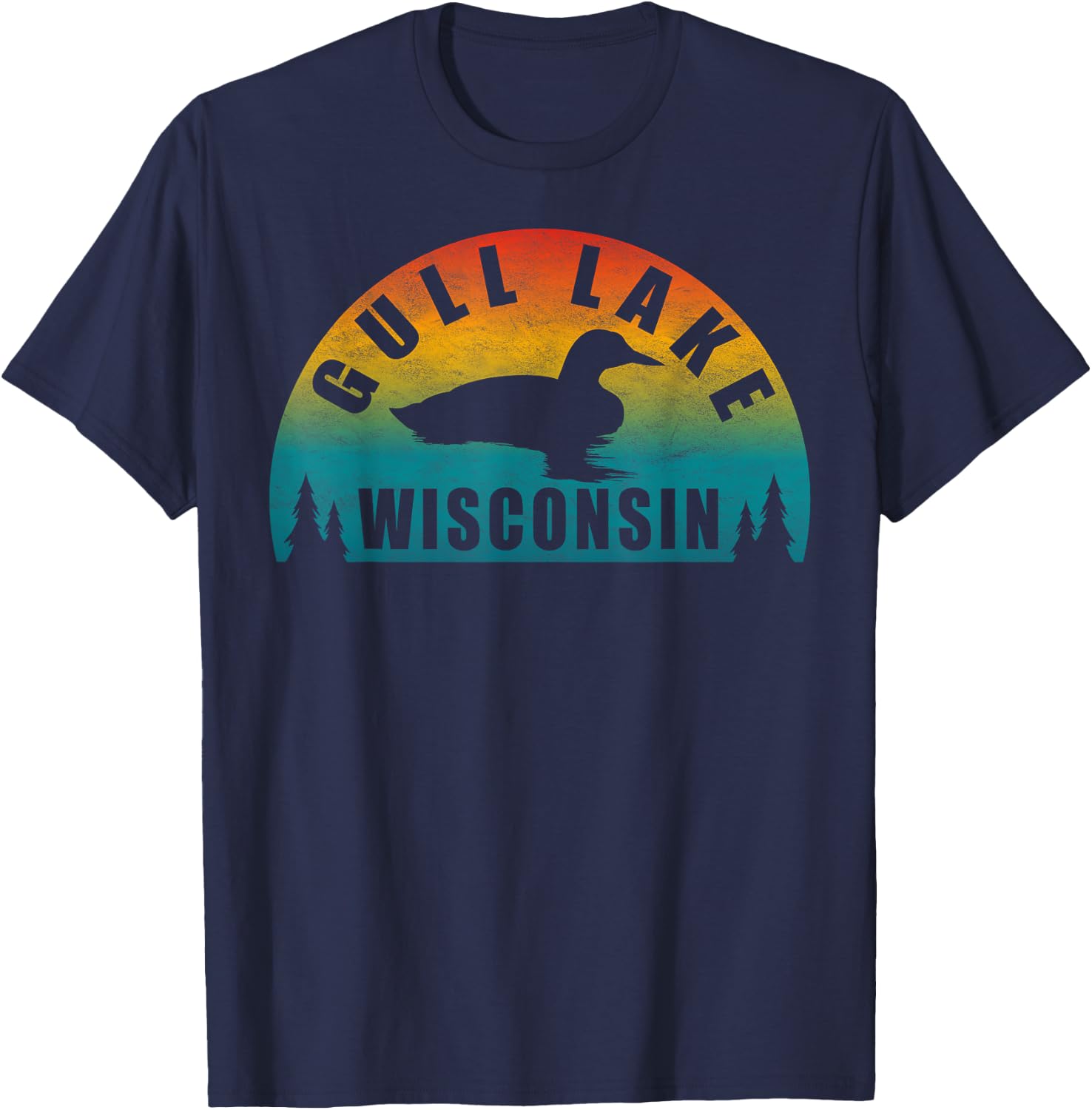 Gull Lake Northern Wisconsin Sunset Loon T-Shirt - T-Shirt | Navy