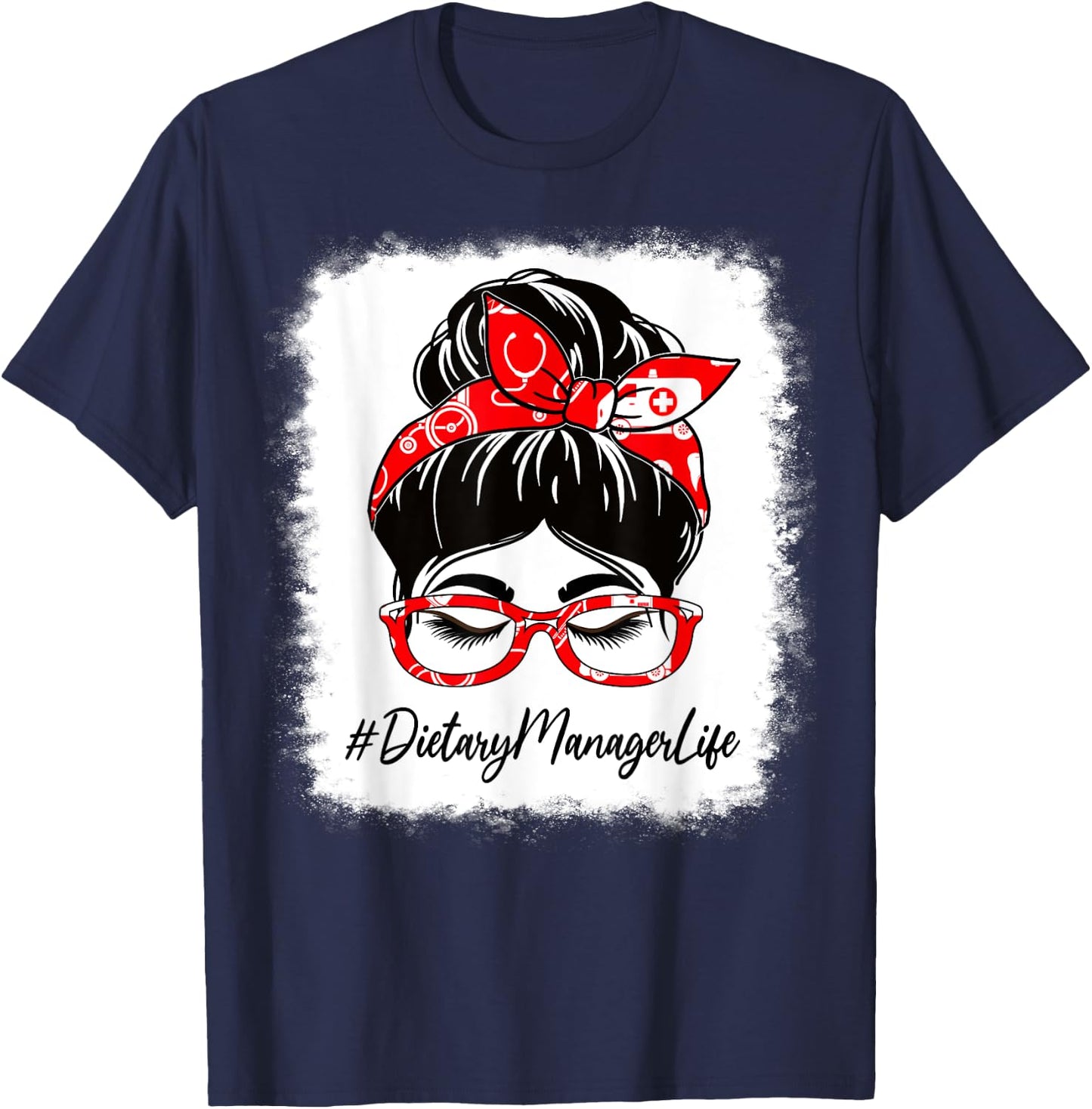 Dietary Manager Bleached Messy Bun Appreciation Day T-Shirt - T-Shirt | Navy