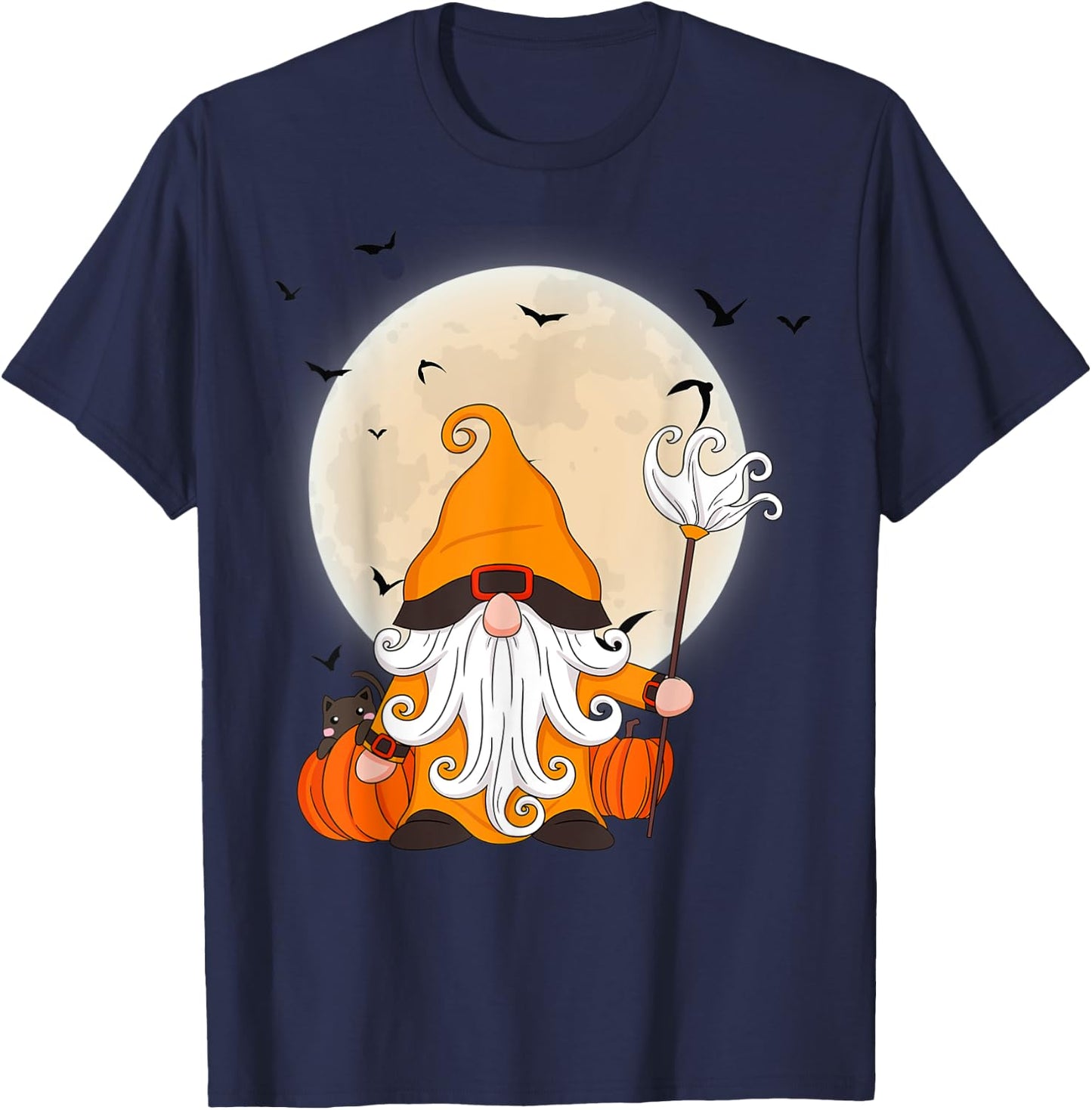 halloween cat gnome cute Gnome Halloween Costume Pumpkin Men Women Kids T-Shirt - T-Shirt | Navy