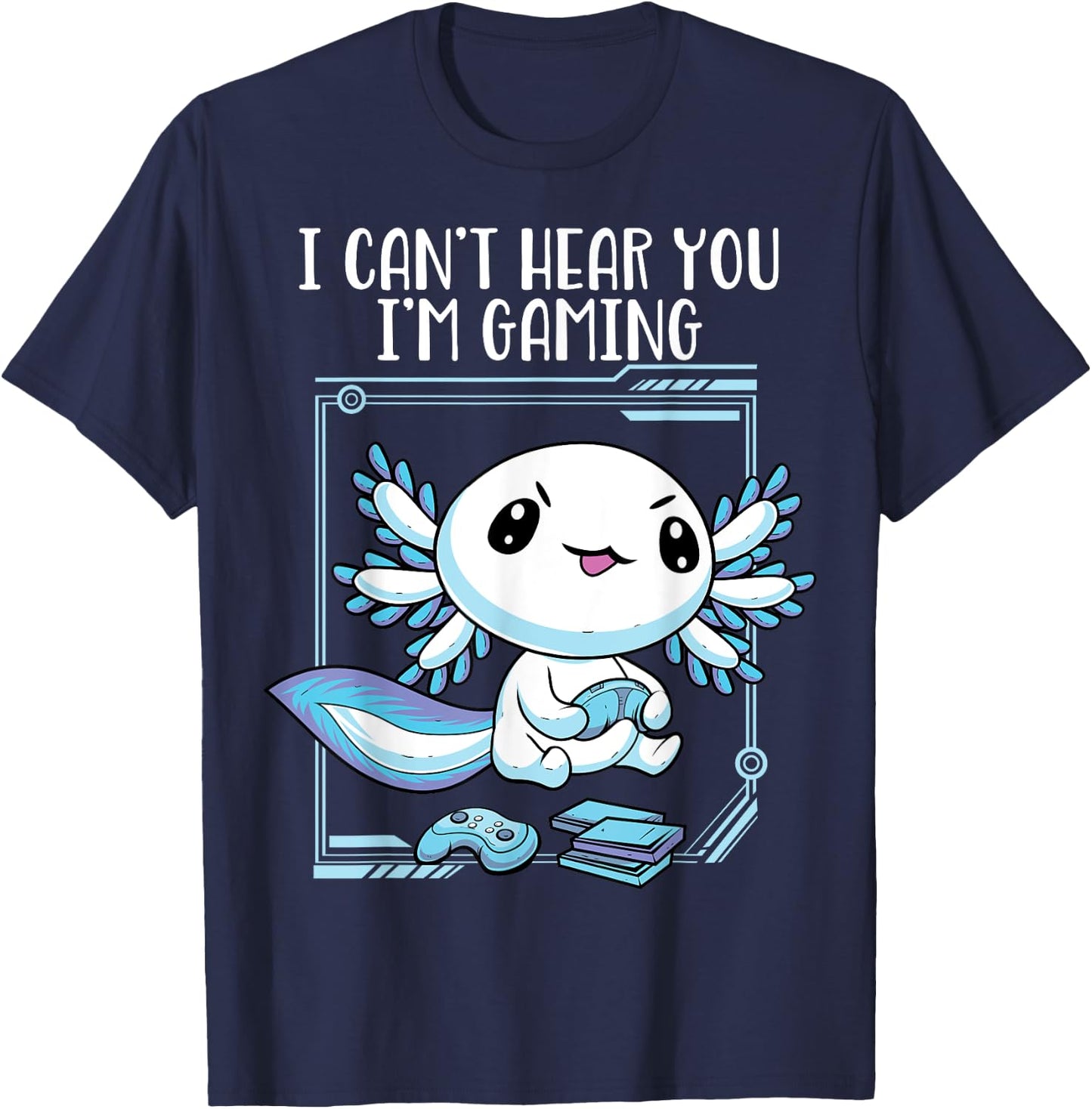 Gamer Axolotl Shirt Gamesolotl Fish Gaming Video Gamer Anime T-Shirt - T-Shirt | Navy