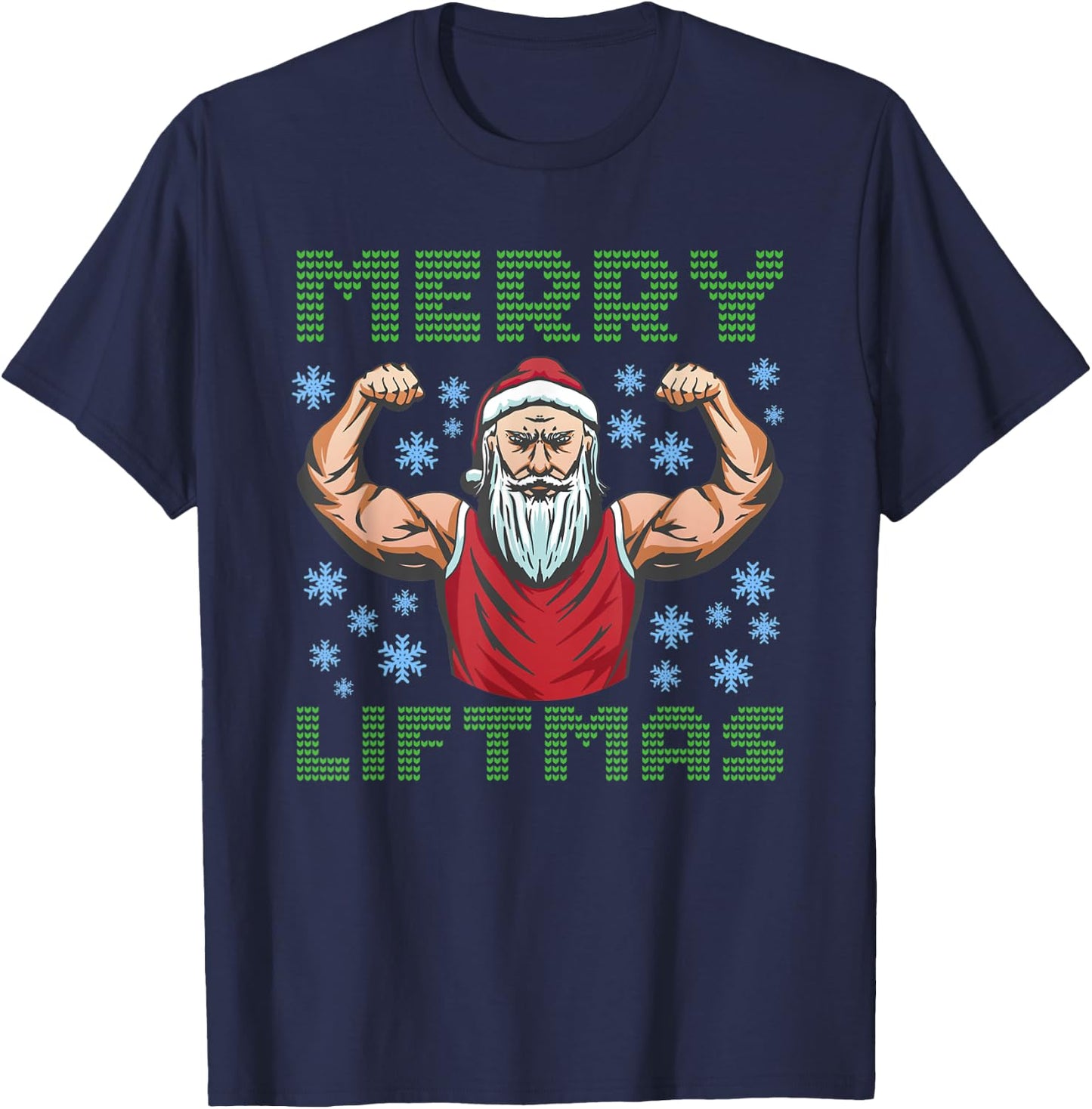 Gym Workout Pumping Santa Merry Liftmas T-Shirt - T-Shirt | Navy