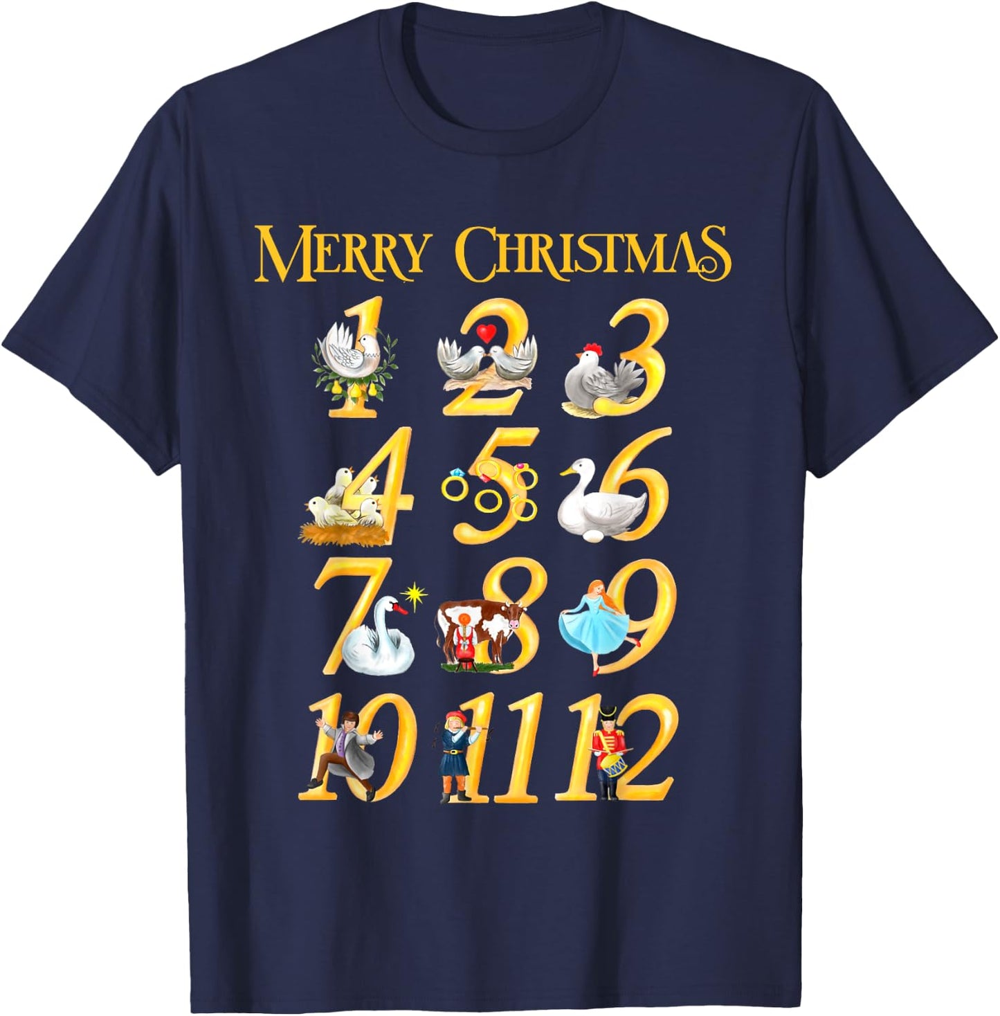 Merry Christmas Carol 12 days Gift T-Shirt - T-Shirt | Navy
