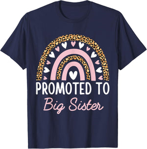 Promoted to Big Sister Teen Girls Women Rainbow Leopard 2026 T-Shirt - T-Shirt | Navy