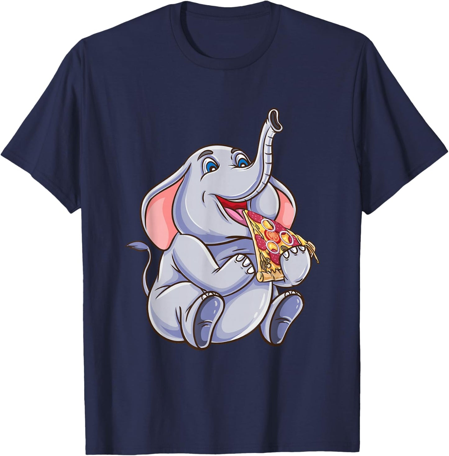 Funny Elephant Eating Pizza T-Shirt - T-Shirt | Navy