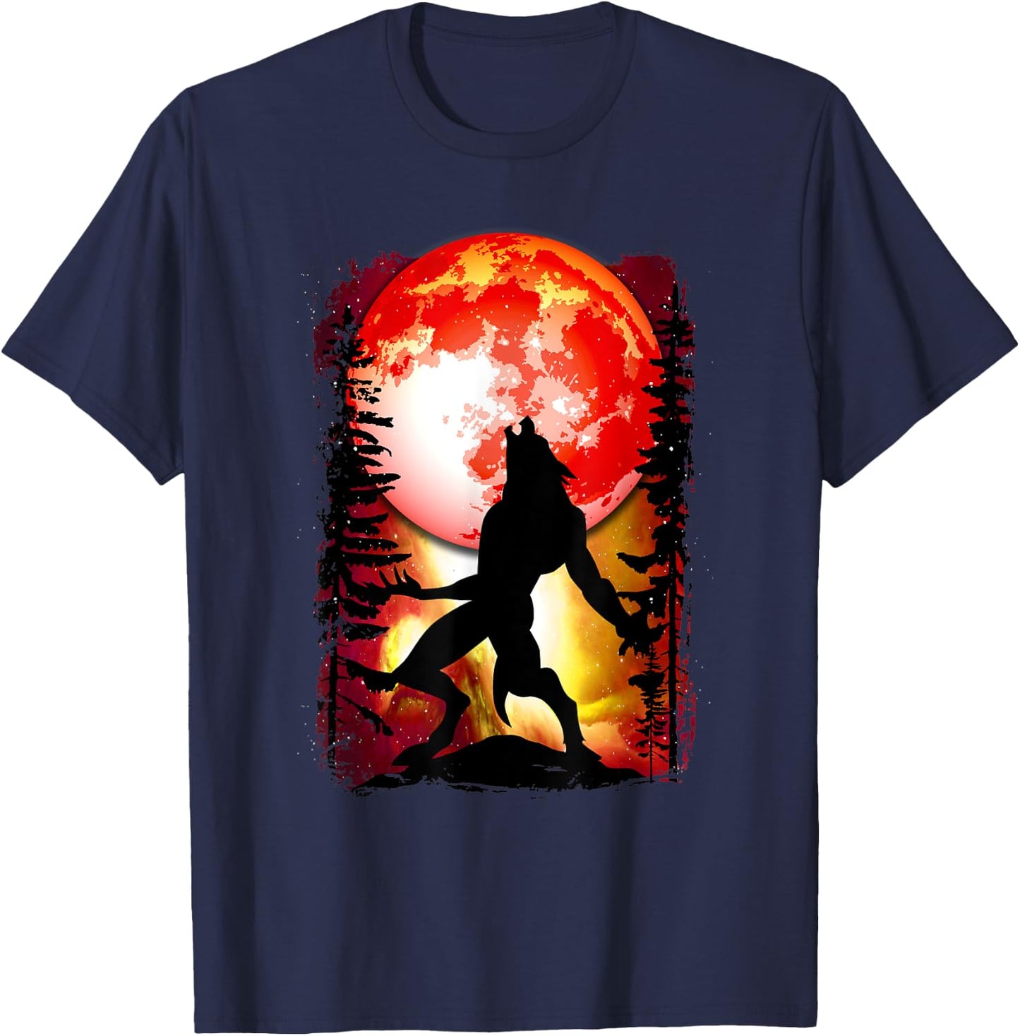 Werewolf Red Blood Full Moon Lycan Horror Halloween T-Shirt - T-Shirt | Navy
