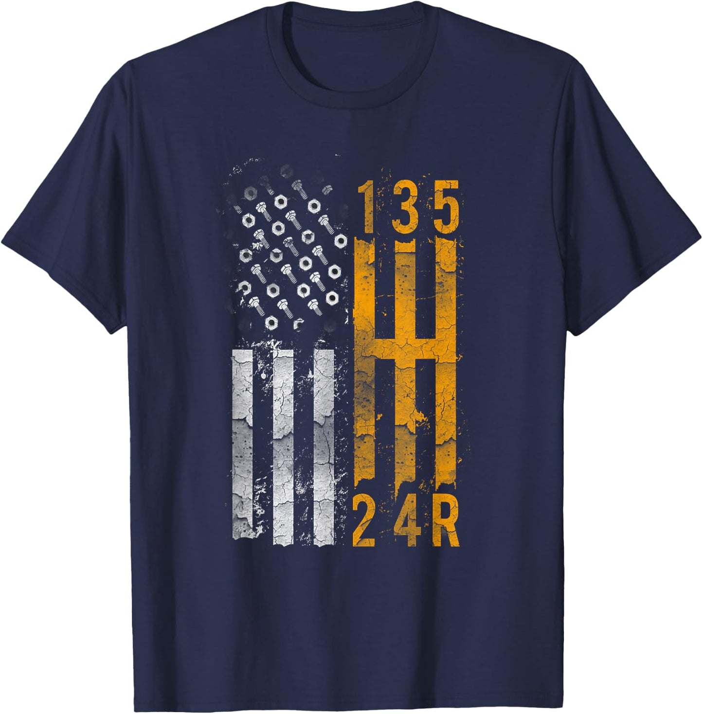 Stick Shift American Flag Muscle Car Mechanic Auto Shop T-Shirt - T-Shirt | Navy