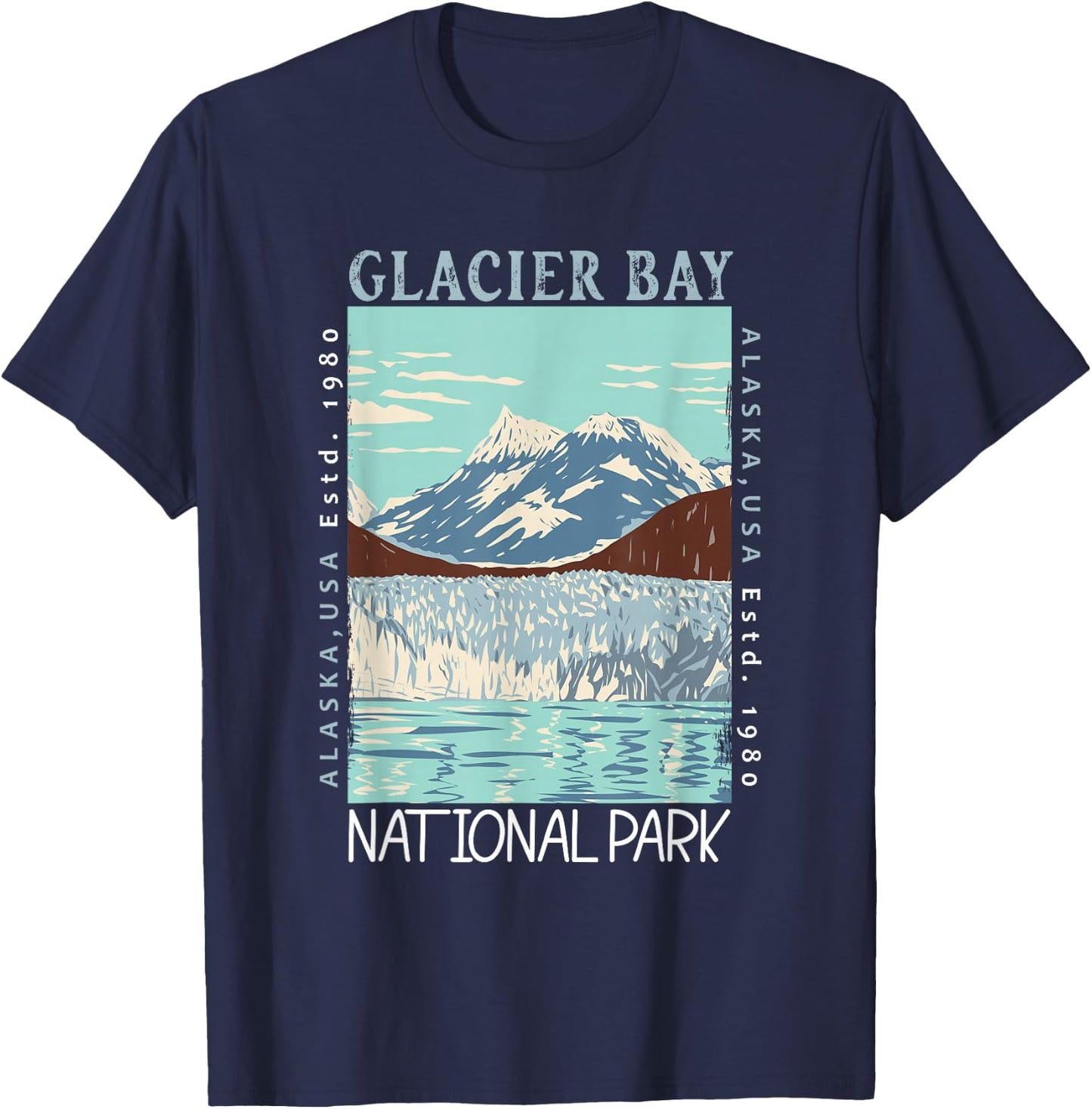 Glacier Bay National Park Alaska Distressed Vintage T-Shirt - T-Shirt | Navy