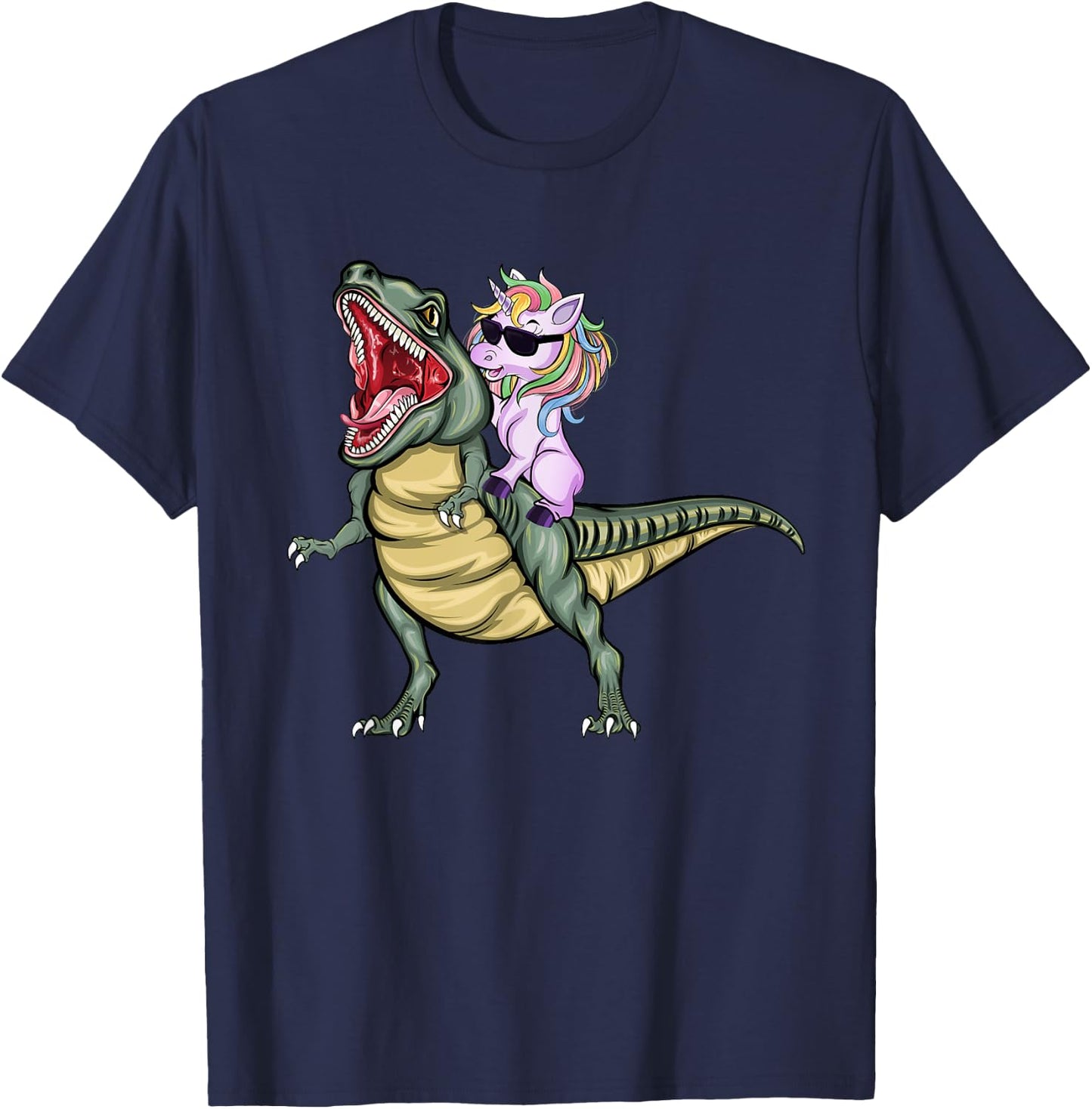 Unicorn Riding Dinosaur T Rex Halloween Kids Girls Boys T-Shirt - T-Shirt | Navy