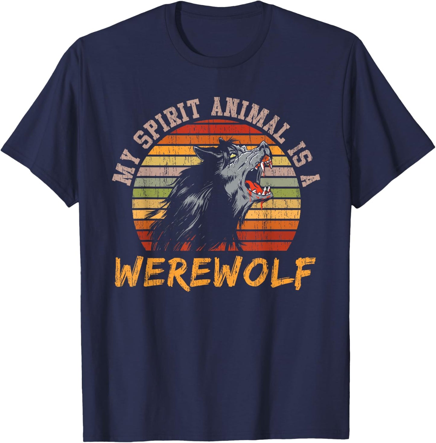 Werewolf Full Moon Vintage Werewolf T-Shirt - T-Shirt | Navy