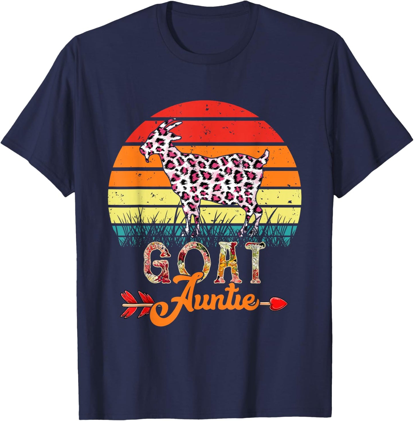 Vintage Retro Goat Auntie Flowers Leopard Goat Mother's Day T-Shirt - T-Shirt | Navy