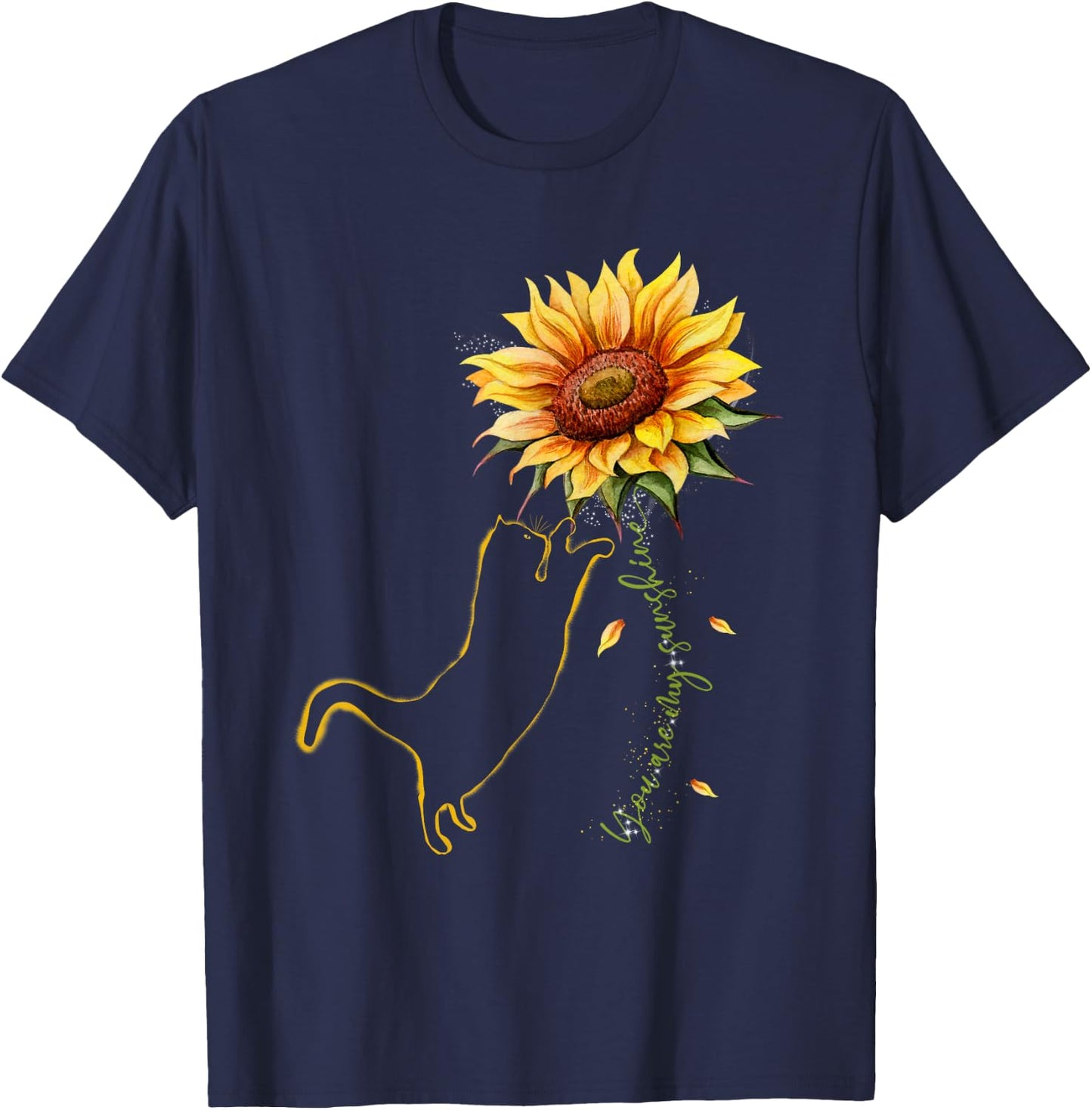 Cat Graphic , Cat Sunflower Shirt, Cat Sunshine, Cat Lover T-Shirt - T-Shirt | Navy