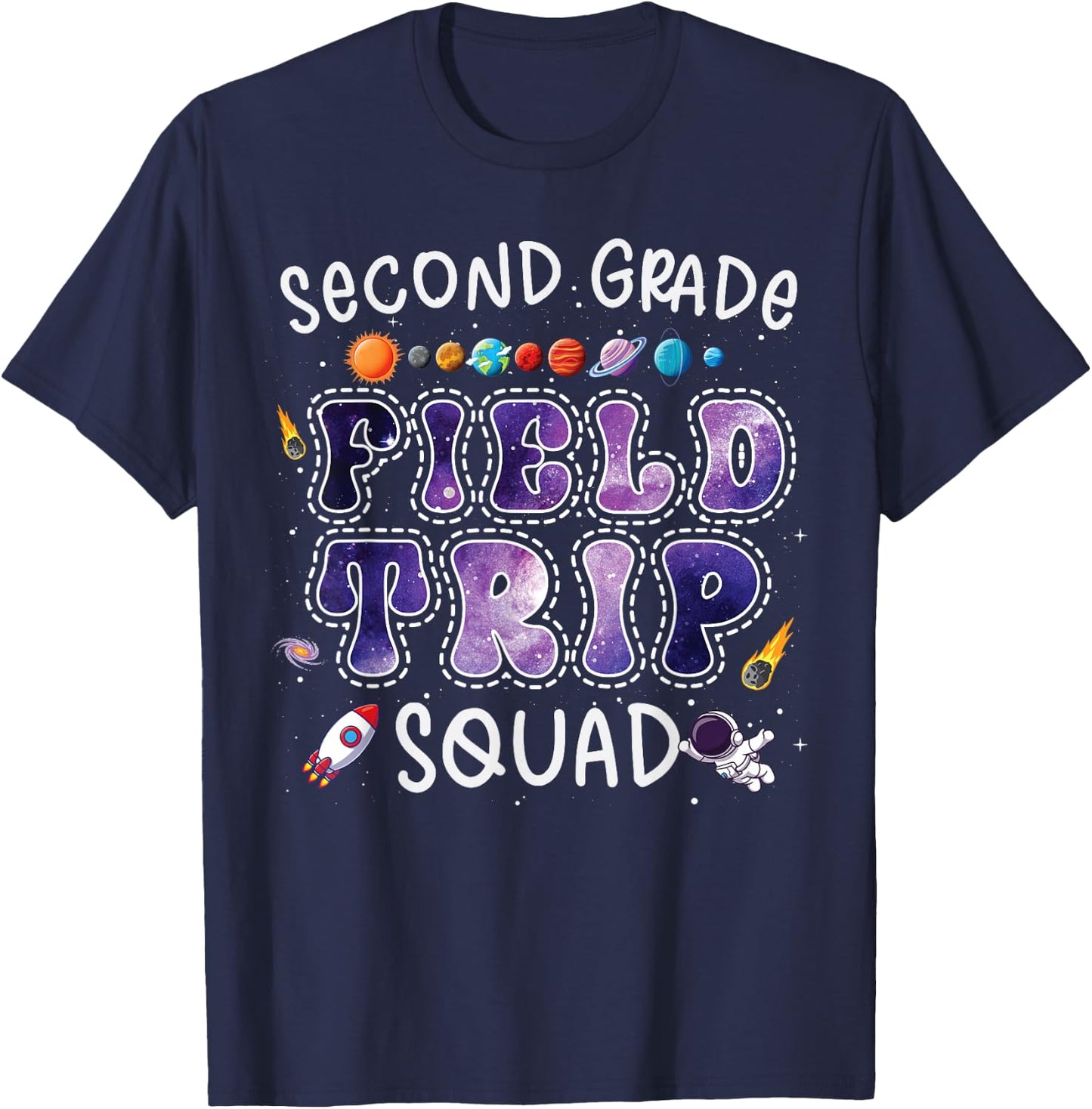 2nd Grade Space Center Field Trip Squad Teacher Student T-Shirt - T-Shirt | Navy