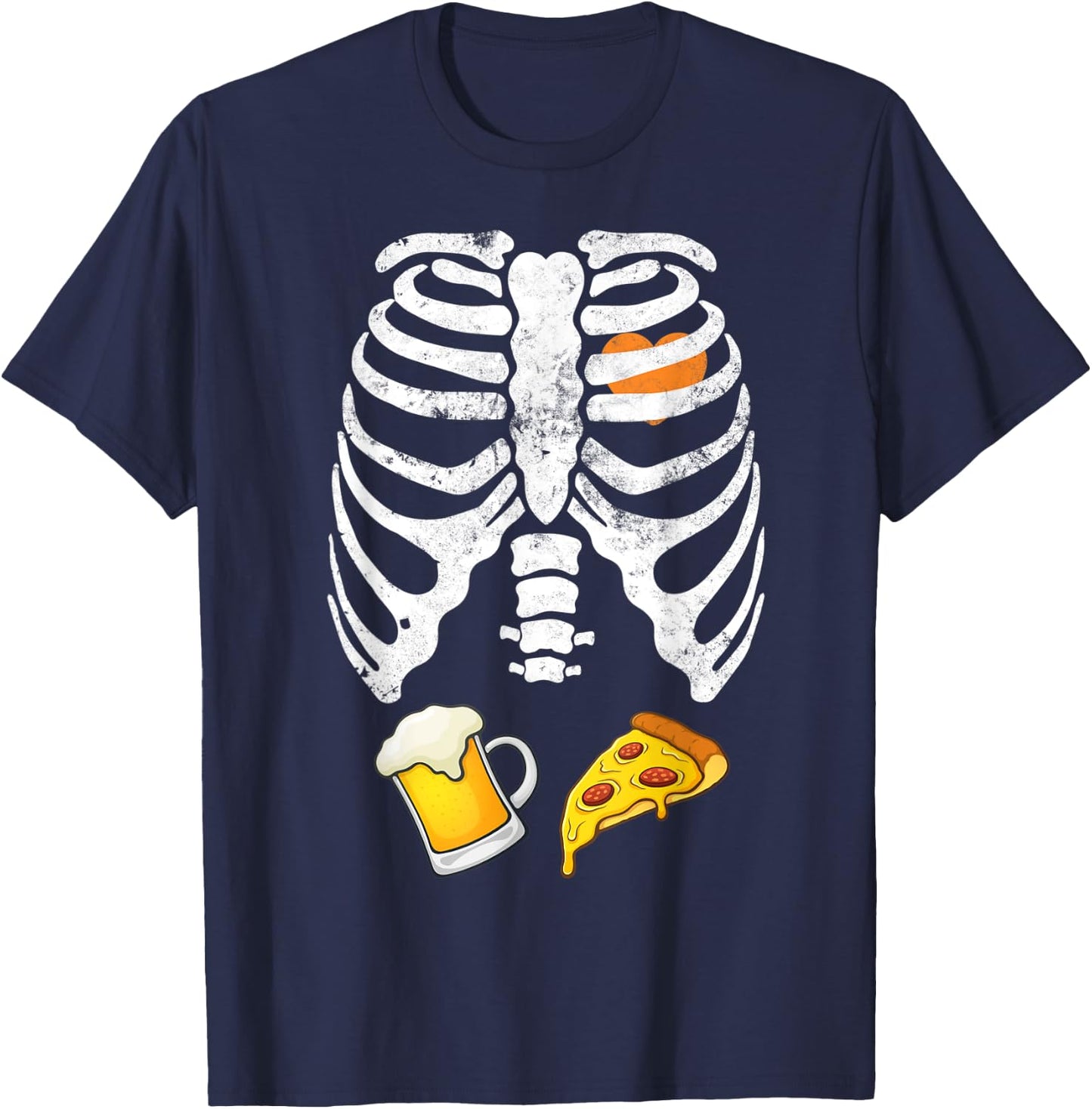 Skeleton Halloween Beer Pizza Funny Pregnancy X Ray T-Shirt - T-Shirt | Navy