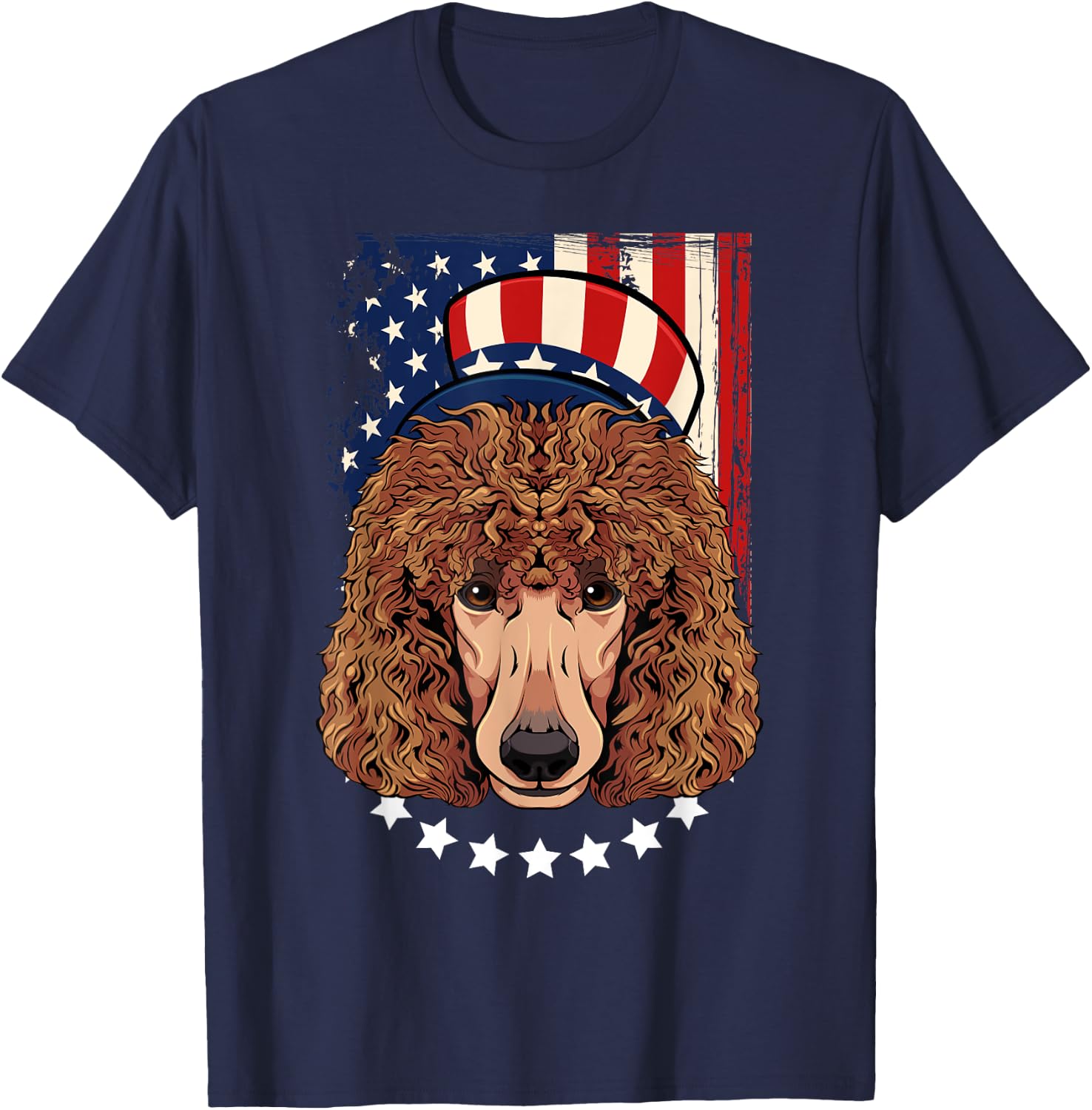Patriotic Brown Poodle 4th Of July Dog American Flag Hat T-Shirt - T-Shirt | Navy