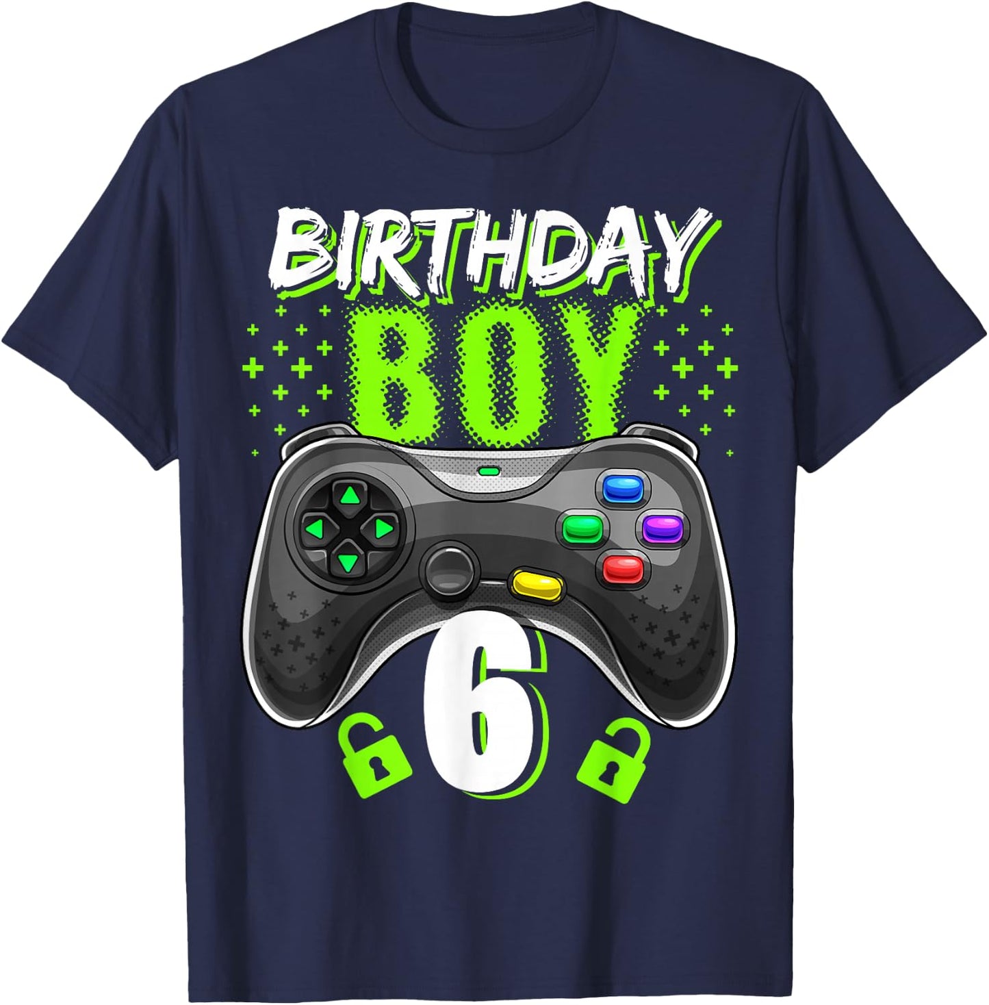 Birthday Boy 6 Video Game Controller Gamer 6th Birthday Gift T-Shirt - T-Shirt | Navy