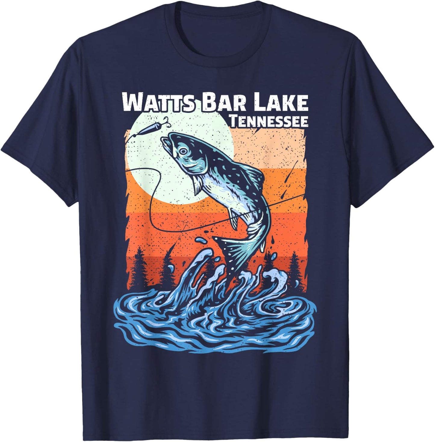Summer Fishing Retro Sunset Tennessee Watts Bar Lake T-Shirt - T-Shirt | Navy