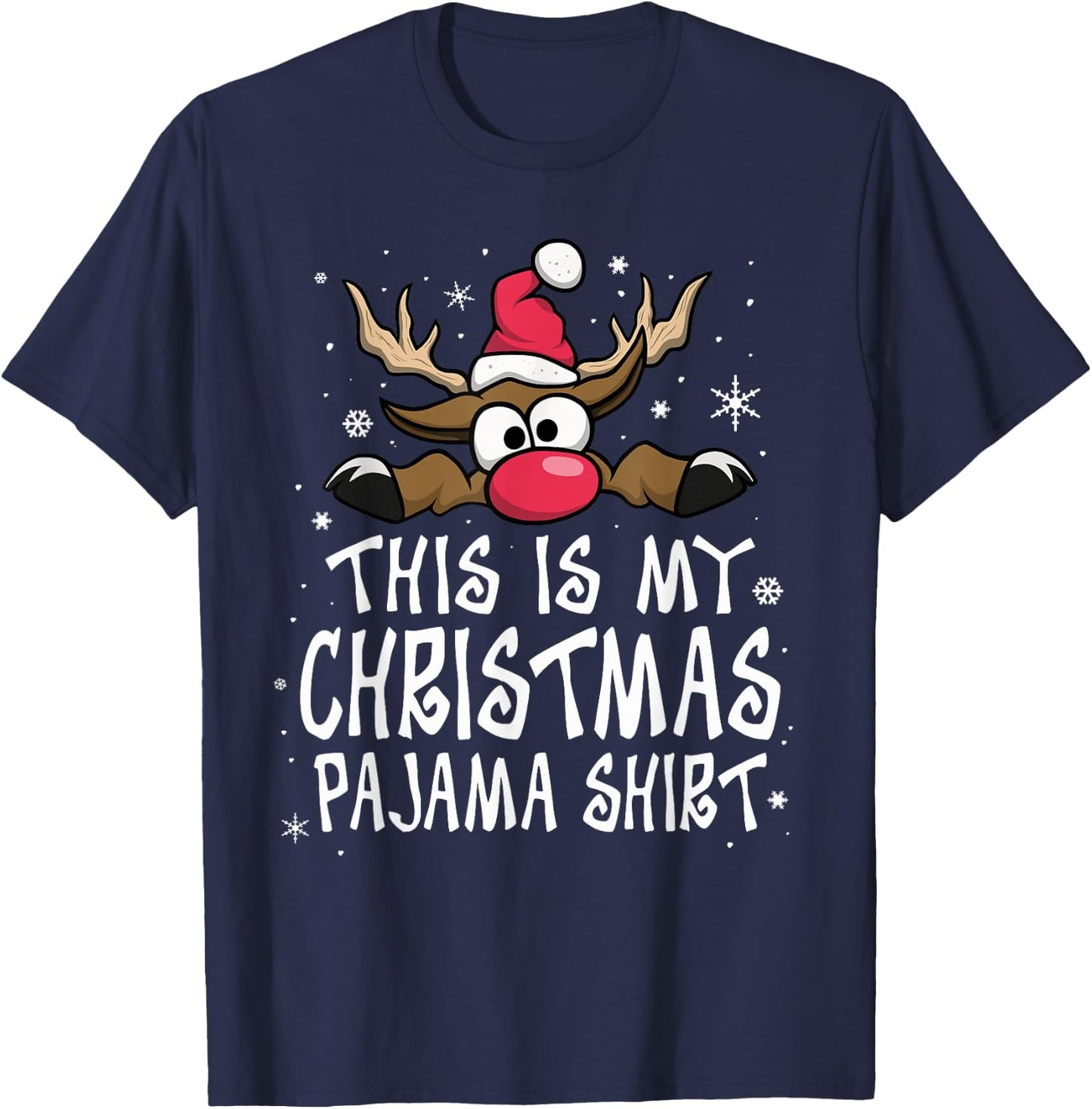 This is My Christmas Pajama Shirt Funny Christmas Reindeer T-Shirt - T-Shirt | Navy