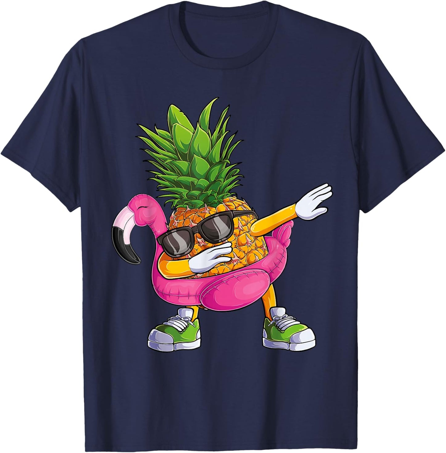 Dabbing Pineapple Flamingo Tropical Aloha Beach Hawaiian T-Shirt - T-Shirt | Navy