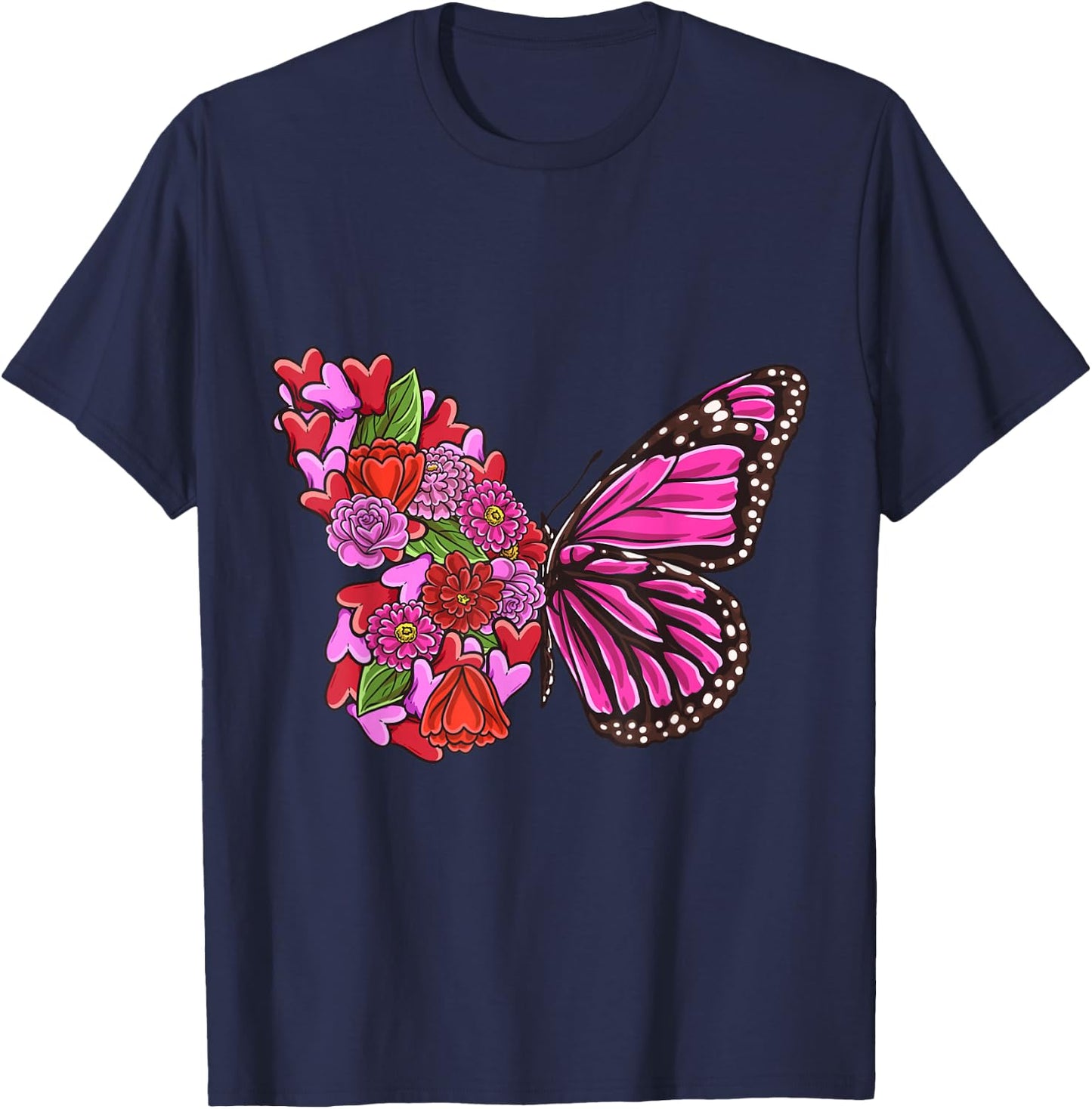Beautiful Butterfly with half Pink flowers butterflies girl T-Shirt - T-Shirt | Navy