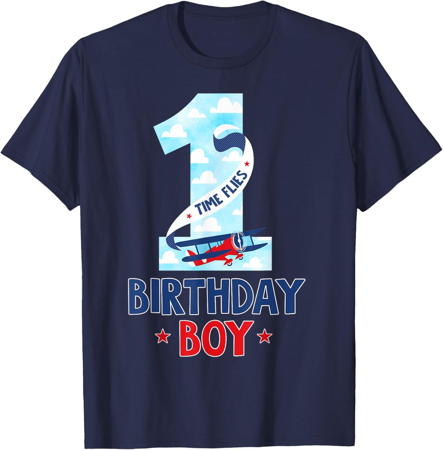 1 Year Old Birthday Outfit Boy Airplane Pilot 1st Bday T-Shirt - T-Shirt | Navy
