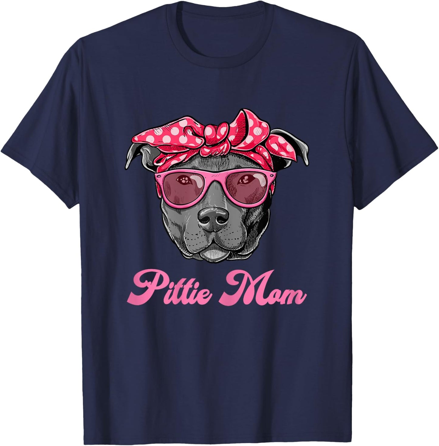 Funny PITTIE MOM Women Cool Pitbull Dog Retro T-Shirt - T-Shirt | Navy