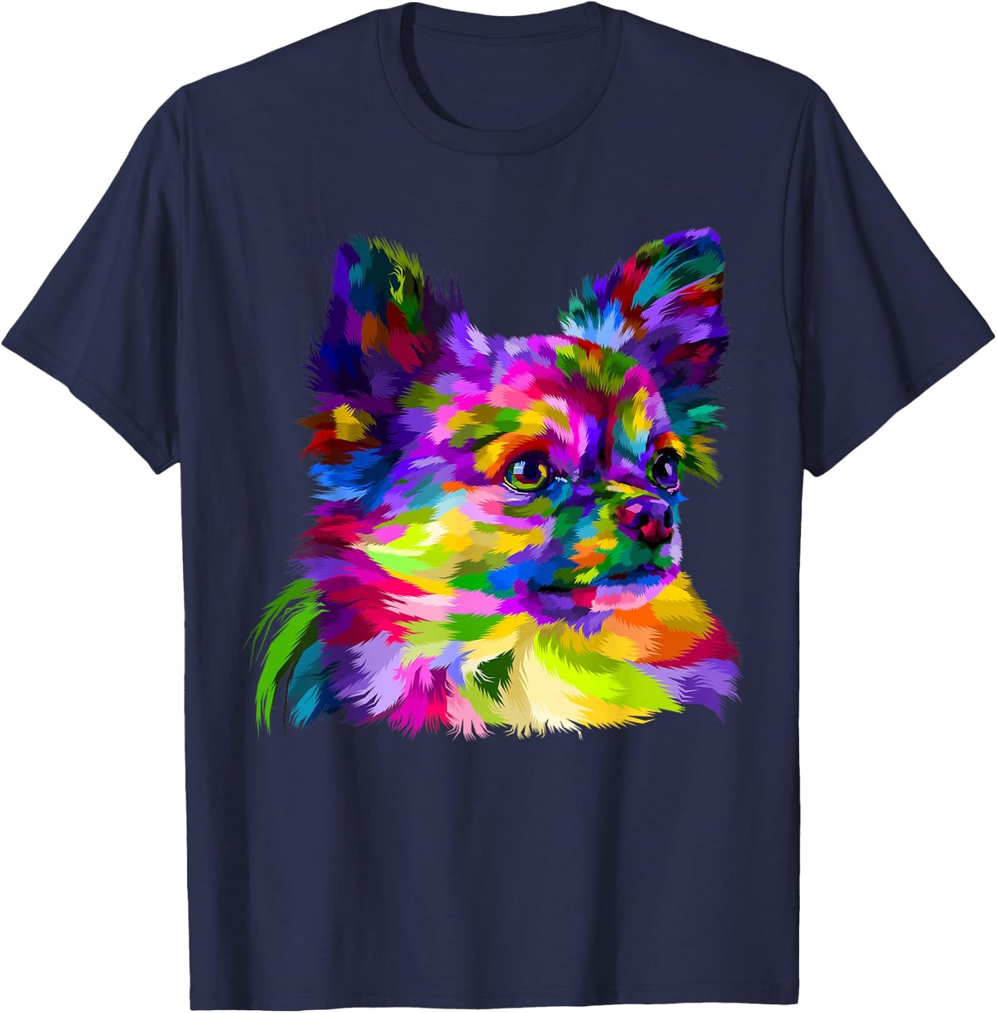 Long Hair Chihuahua Pop Art Portrait Art for Dog Owners T-Shirt - T-Shirt | Navy