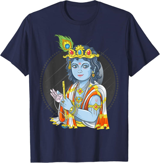 Diwali Hindu God Lord Krishna T-Shirt - T-Shirt | Navy