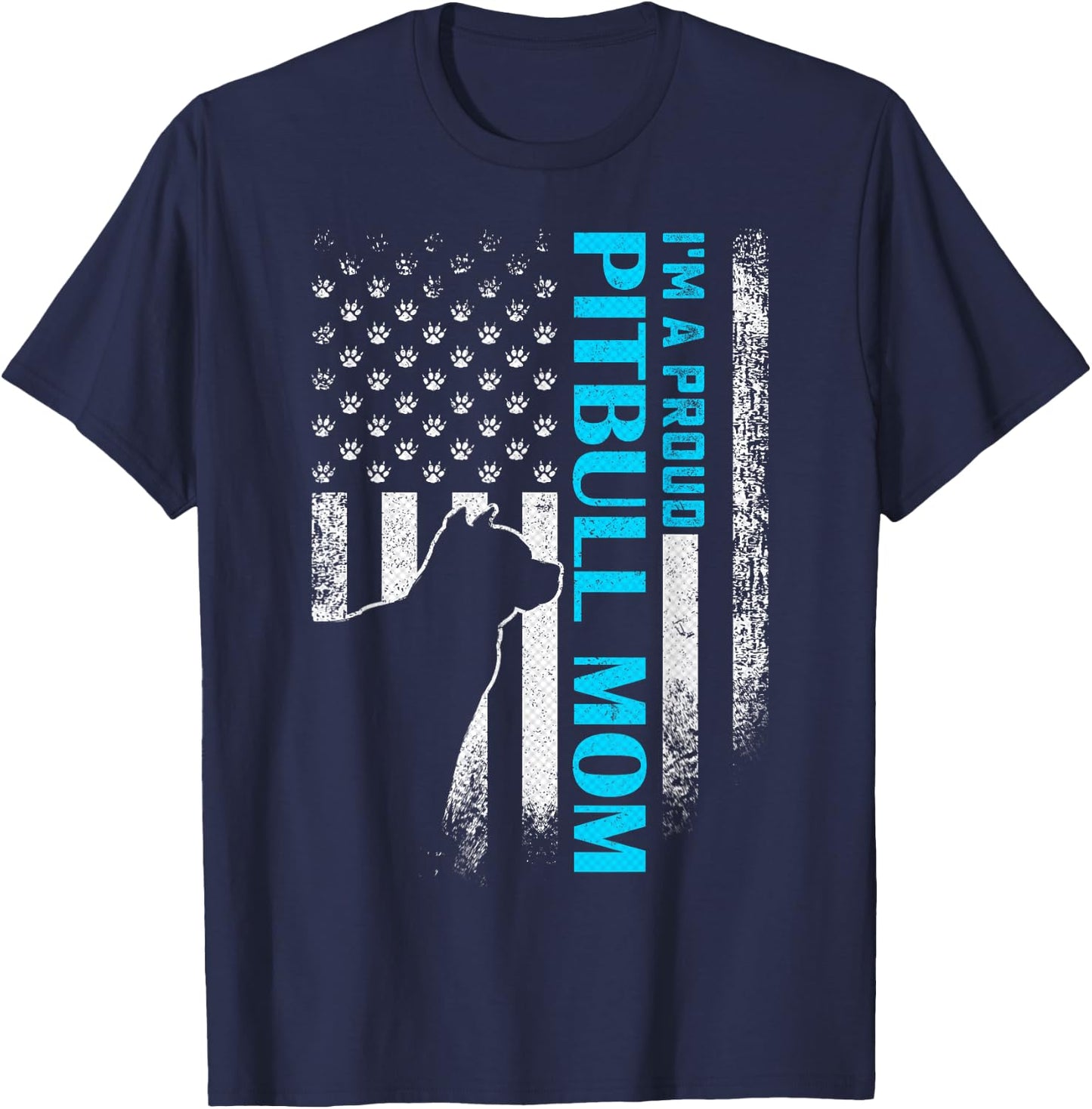 Vintage USA American Flag I'm A Proud Pitbull Mom Pittie Dog Kids Men T-Shirt - T-Shirt | Navy