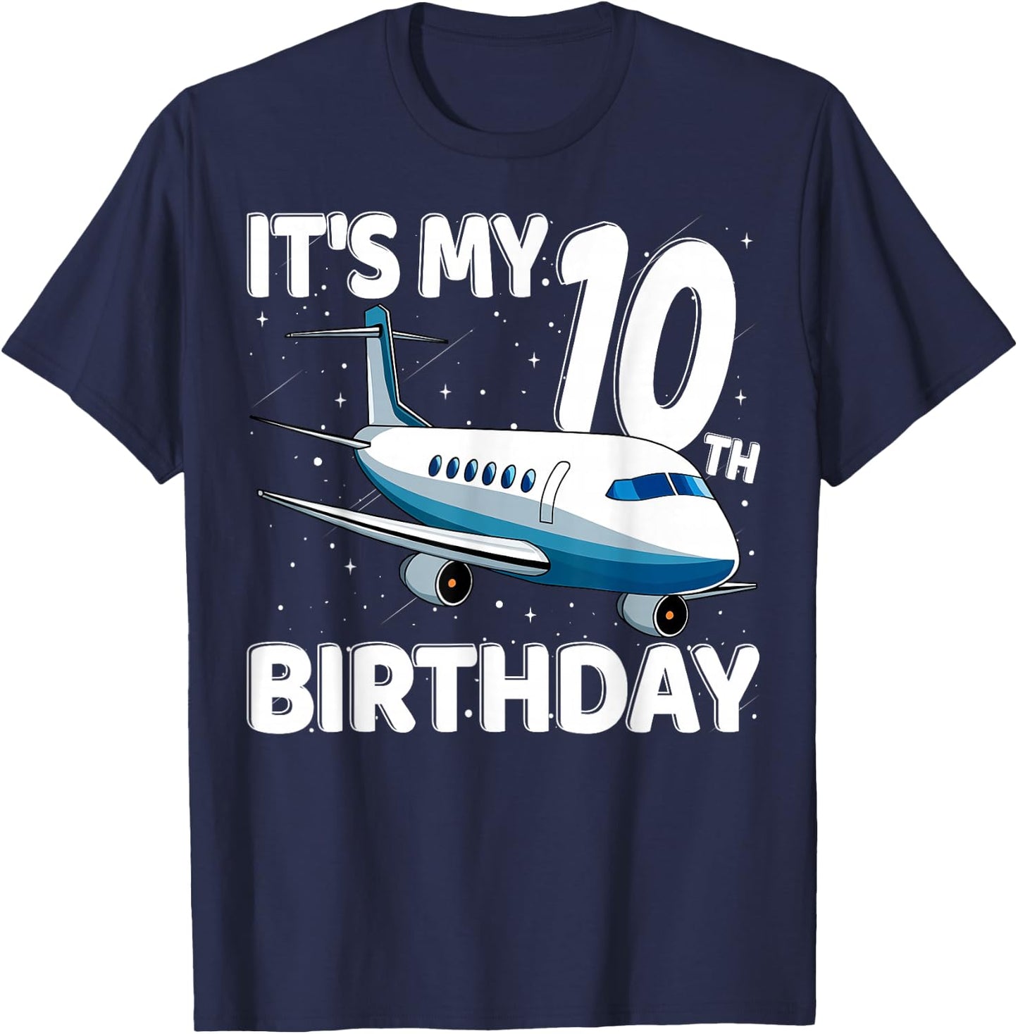 It's My 10th Birthday Airplane 10 year old Birthday Boy Girl T-Shirt - T-Shirt | Navy