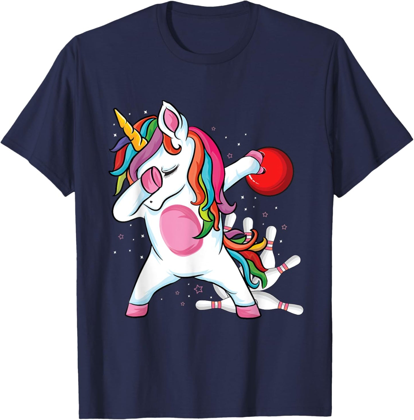 Magical Dabbing Unicorn Bowling Ball Pins Bowling Birthday T-Shirt - T-Shirt | Navy