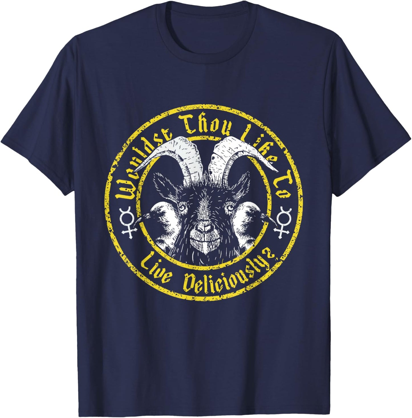 Live Deliciously - Vintage Cartoon Goat - Black Phillip T-Shirt - T-Shirt | Navy