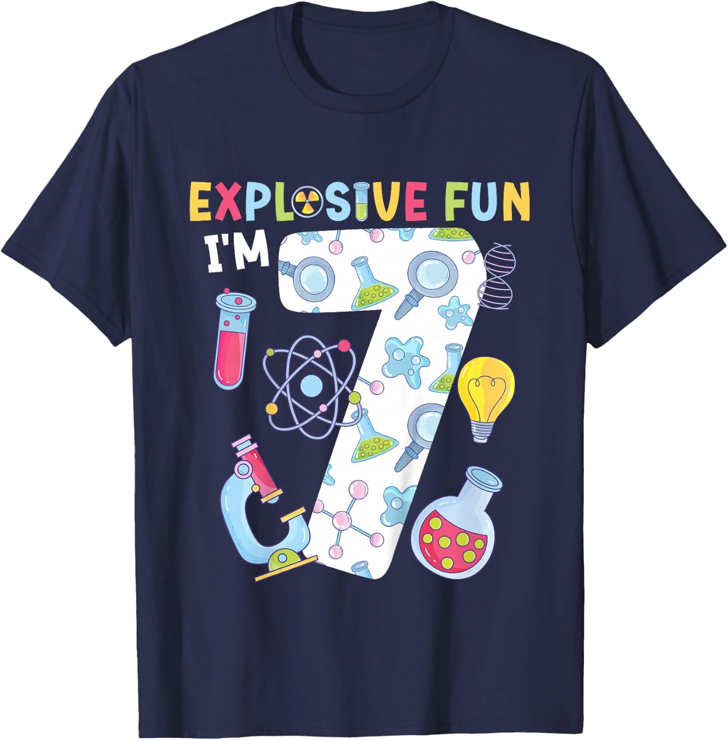 Kids 7th Science Birthday Party 7 Year Old Scientist Birthday T-Shirt - T-Shirt | Navy