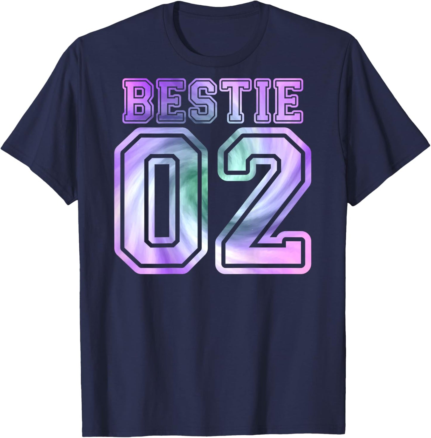 BFF 02 Best Friend Matching Bestie Tie Dye (On Back) T-Shirt - T-Shirt | Navy