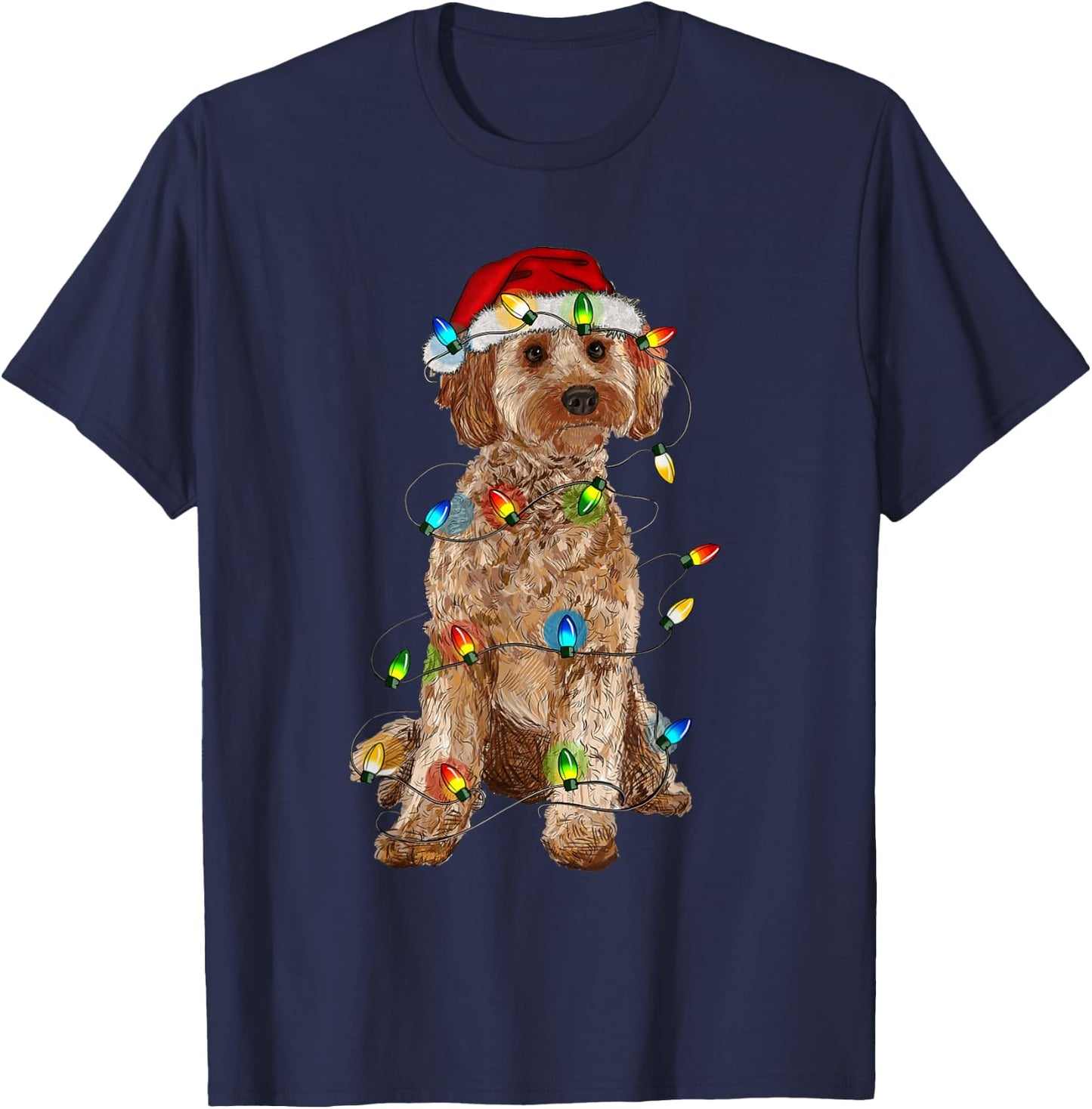 Cockapoo Christmas Tree Light Pajama Dog Lover Xmas Funny T-Shirt - T-Shirt | Navy