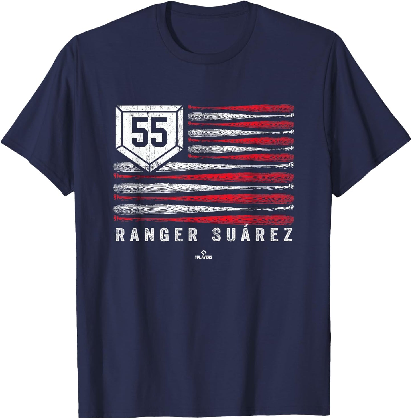 Vintage US Flag Baseball Stripes Ranger Suarez MLBPA T-Shirt - T-Shirt | Navy