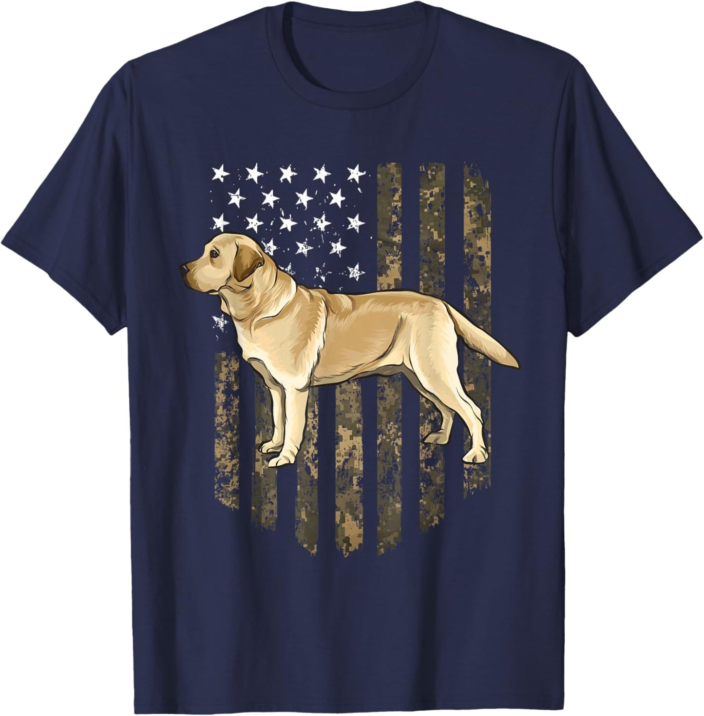 Camo American Flag Yellow Labrador Retriever 4th of July USA T-Shirt - T-Shirt | Navy
