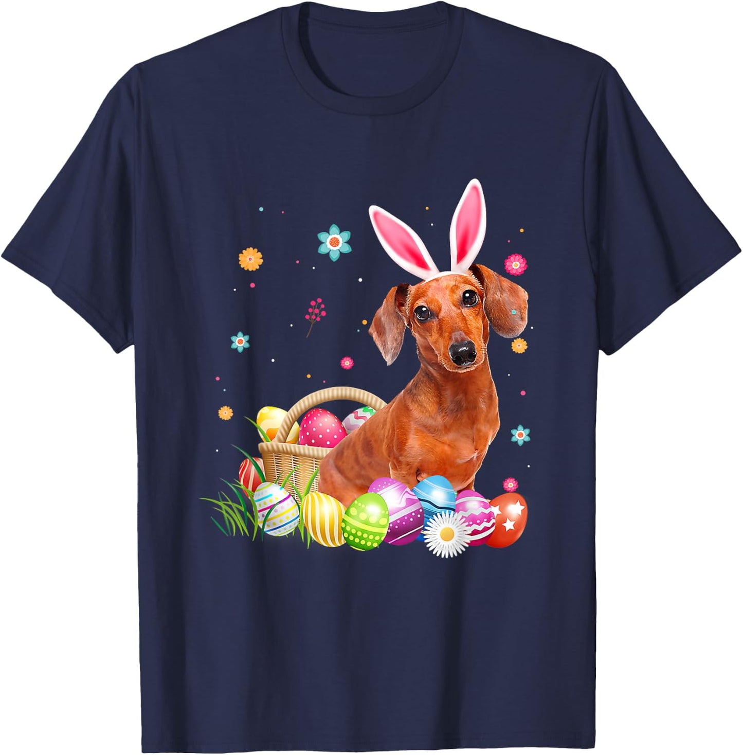 Happy Easter Cute Bunny Dachshund Wearing Bunny Ears Gift T-Shirt - T-Shirt | Navy