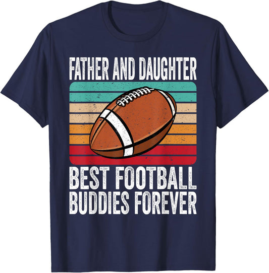 Vintage Father And Daughter Best Football Buddies Forever T-Shirt - T-Shirt | Navy