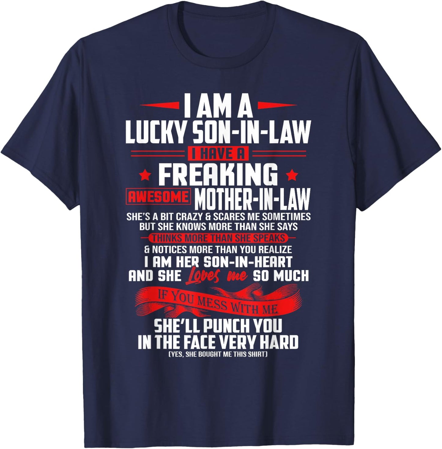 Lucky Son-In-Law Of Mother-In-Law I Love My Mother In Law T-Shirt - T-Shirt | Navy