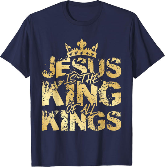 Jesus Christ is King Gold Bible Verse Faith Community T-Shirt - T-Shirt | Navy