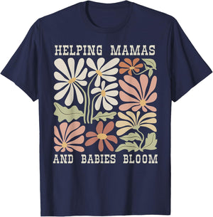 Boho Floral Helping Mama And Babies Bloom Lactation IBCLC T-Shirt - T-Shirt | Navy
