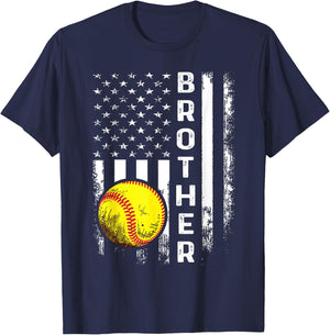 Softball Brother American Flag Vintage Christmas Xmas Kids Men T-Shirt - T-Shirt | Navy