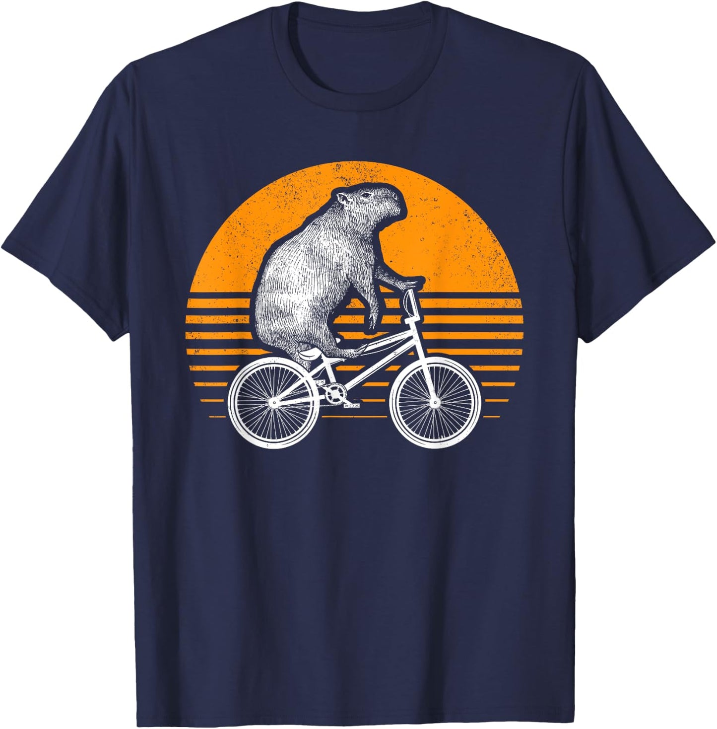 Funny Capybara Riding Bike Retro Capibara Bicycle T-Shirt - T-Shirt | Navy