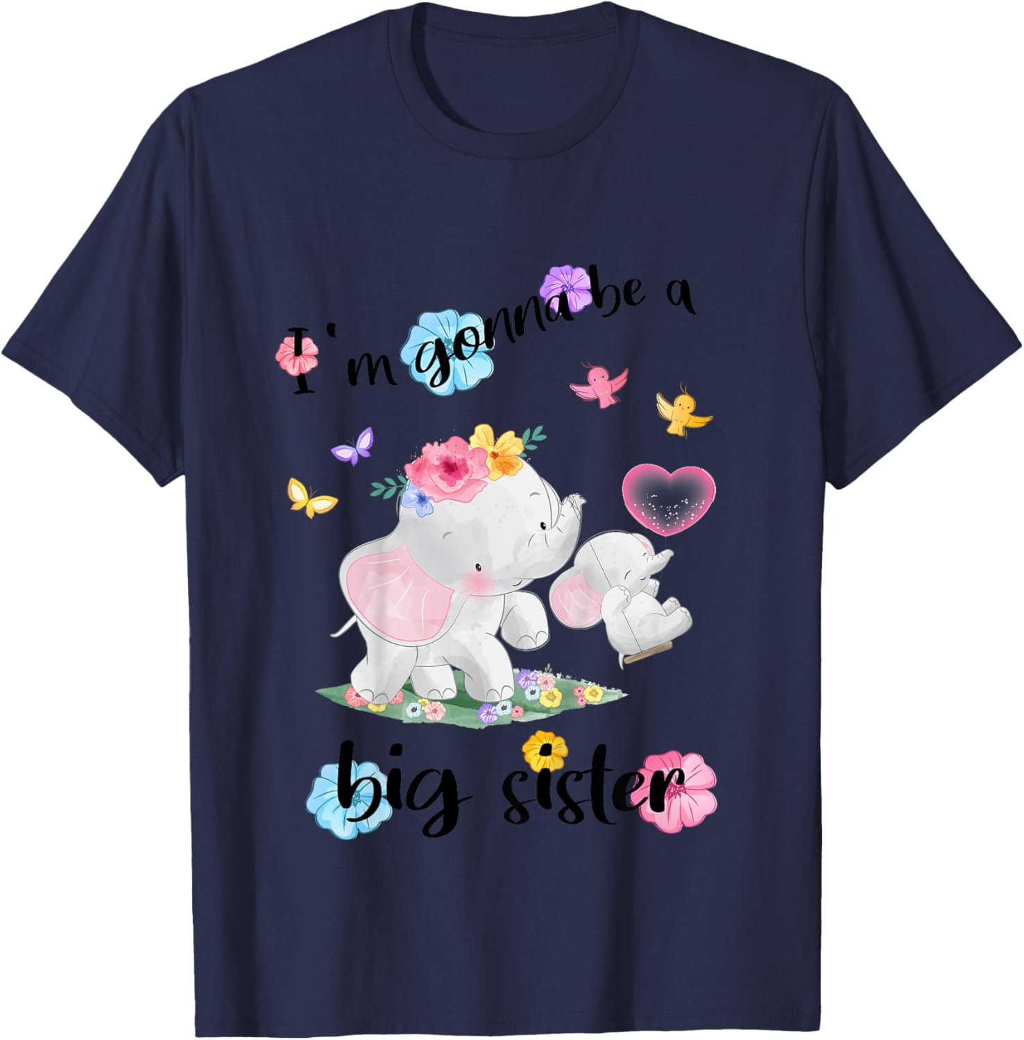 I'm gonna be a Big Sister 2026 Announcing Pregnancy Elephant T-Shirt - T-Shirt | Navy