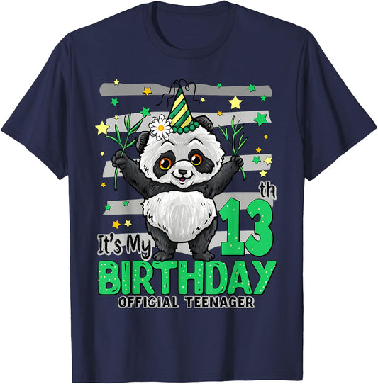 13 Year Old Panda 13th Birthday Girl Boy Panda Birthday T-Shirt - T-Shirt | Navy