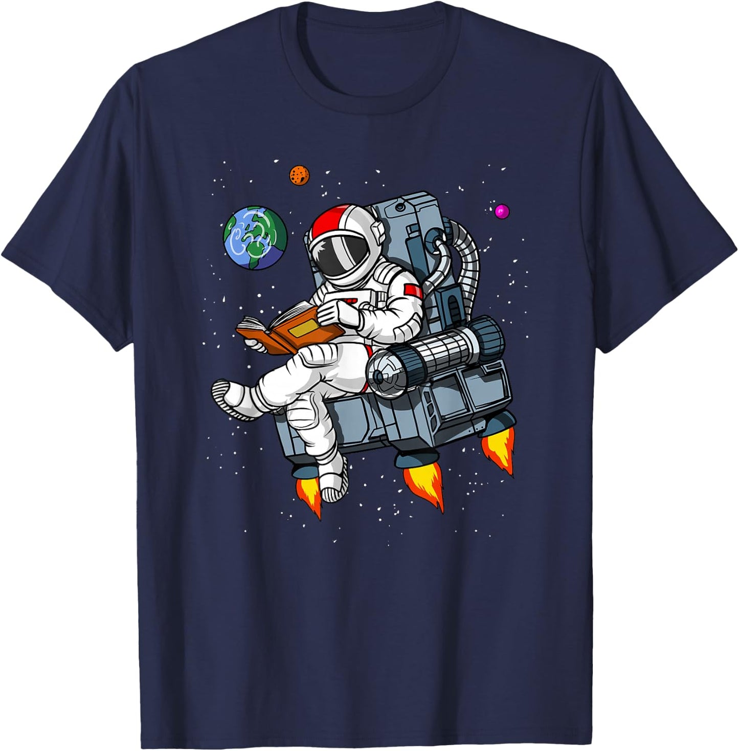 Space Astronaut Reading Book Bookworm Nerd Librarian T-Shirt - T-Shirt | Navy