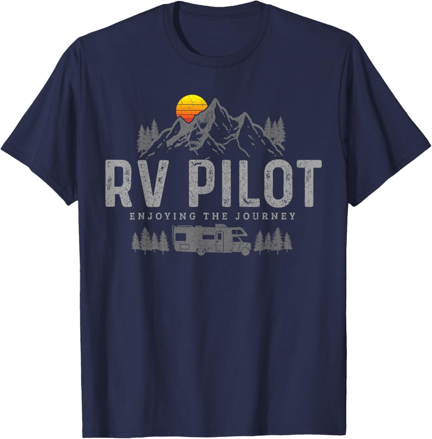 RV Pilot Vintage Mountains Camping Road Trip Camper Gift T-Shirt - T-Shirt | Navy