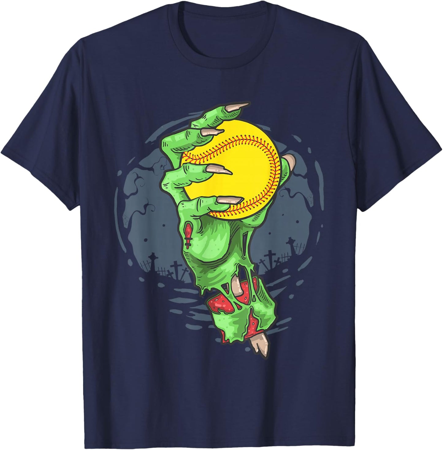 Softball Zombie Hand Softball Player Halloween Costume T-Shirt - T-Shirt | Navy