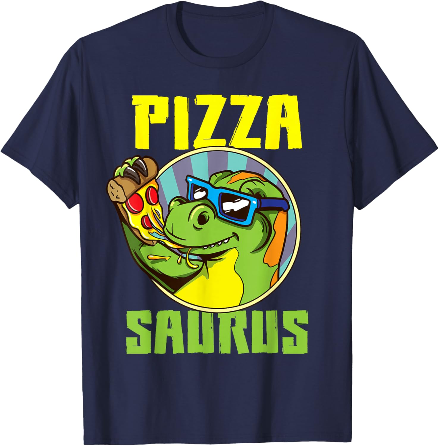 Pizza Saurus T-Rex Dinosaur Eating Pizza Pizzasaurus T-Shirt - T-Shirt | Navy